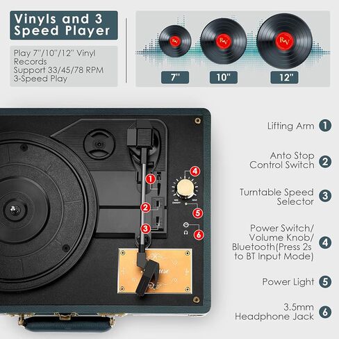 اسموز مشغل اسطوانات 3 سرعات قرص دوار لمشغل تسجيل بلوتوث الفينيل مع مكبرات صوت ستيريو مدمجة ومخرج ار سي ايه بلمسة نهائية من الخشب الاصفر in Kuwait
