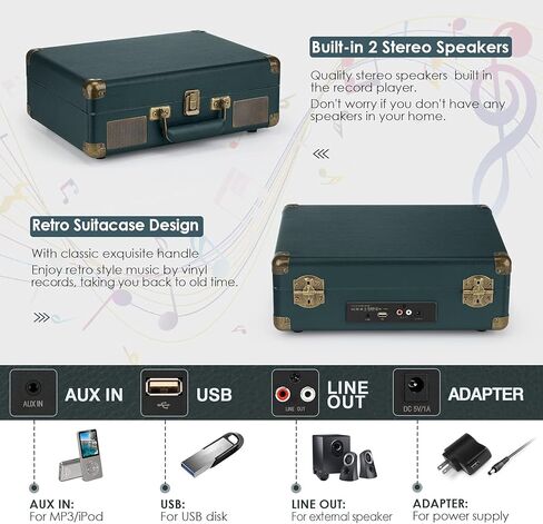 اسموز مشغل اسطوانات 3 سرعات قرص دوار لمشغل تسجيل بلوتوث الفينيل مع مكبرات صوت ستيريو مدمجة ومخرج ار سي ايه بلمسة نهائية من الخشب الاصفر in Kuwait