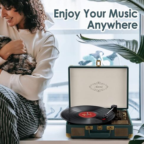 اسموز مشغل اسطوانات 3 سرعات قرص دوار لمشغل تسجيل بلوتوث الفينيل مع مكبرات صوت ستيريو مدمجة ومخرج ار سي ايه بلمسة نهائية من الخشب الاصفر in Kuwait