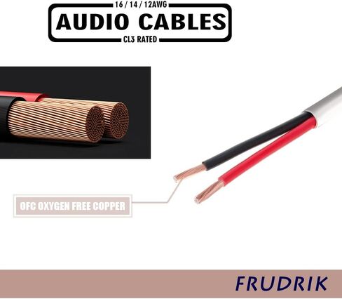 FRUDRIK Speaker Wire - 99.9% Oxygen Free Copper – ETL Listed & CL3 Indoor Speaker Cable (14/2 White, 200FT) in Kuwait