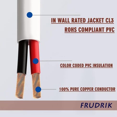 FRUDRIK Speaker Wire - 99.9% Oxygen Free Copper – ETL Listed & CL3 Indoor Speaker Cable (14/2 White, 200FT) in Kuwait