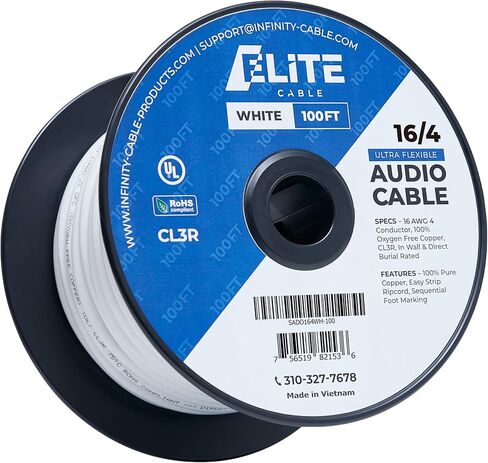 16/4 Audio Speaker Wire Cable, 16AWG/4-Conductor, UL Listed, CMR/CL3R, (Riser/in-Wall & Outdoor/In-Ground (Direct Burial)- 100% Oxygen Free Pure Bare Copper (OFC), 500ft Bulk Cable (65 Strands) in Saudi Arabia