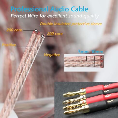 UCINNOVATE Speaker Cable with Banana Plugs, 2 Pack 2m 13 AWG Gold-Plated HiFi Speaker Wire with 4mm Male to Male Banana Tip Plugs for Speakers Amplifier Receiver Audio HiFi System (2X 6.6FT) in Kuwait