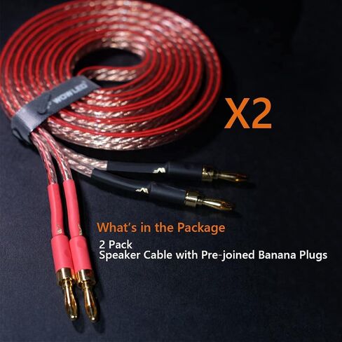 UCINNOVATE Speaker Cable with Banana Plugs, 2 Pack 2m 13 AWG Gold-Plated HiFi Speaker Wire with 4mm Male to Male Banana Tip Plugs for Speakers Amplifier Receiver Audio HiFi System (2X 6.6FT) in Kuwait
