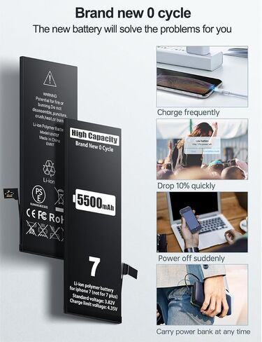 EMNT (5500mAh) Battery for iPhone 7 (2023 New Version),(Model:A1660, A1778, A1779) Replacement Battery with High Capacity for iPhone 7 with Full Remove Repair Tool Kit.22 in Saudi Arabia