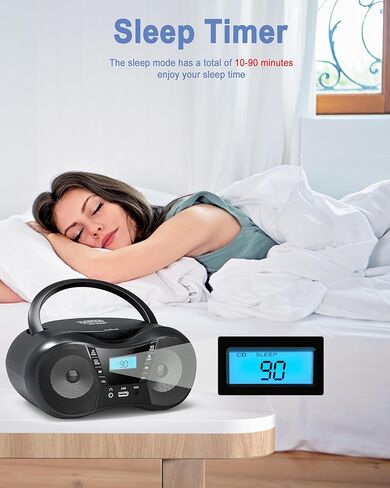 Sunoony مشغل أقراص مضغوطة محمول مع راديو FM، بلوتوث 5.1، صوت واضح، شاشة LCD، مدخل USB/AUX، يعمل بالتيار المتردد/البطارية، متوافق مع CD/CD-R/CD-RW، مقبس سماعة رأس 3.5 مم، مؤقت للنوم للمنزل وكبار السن ،أطفال in Kuwait