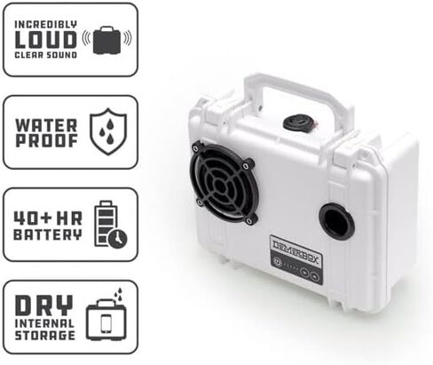 DemerBox DB1: Waterproof, Portable, and Rugged Outdoor Bluetooth Speakers. Loud Sound, 40+ hr Battery Life, Dry Box + USB Charging (Uyuni White) in Kuwait