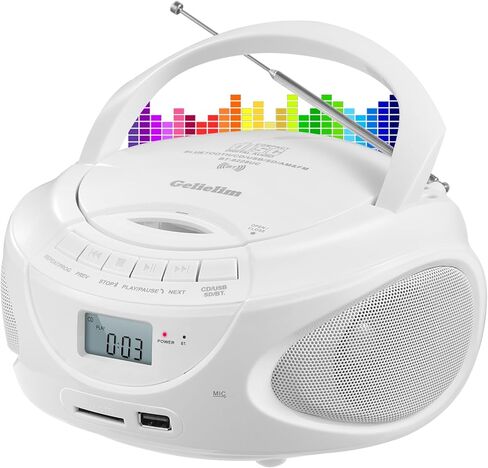 مشغل أقراص مضغوطة محمول من Gelielim، راديو AM/FM، مكبر صوت بلوتوث، يدعم CD/USB/SD/BT/AUX، مقبس سماعة الرأس، هدايا للوالدين in Kuwait