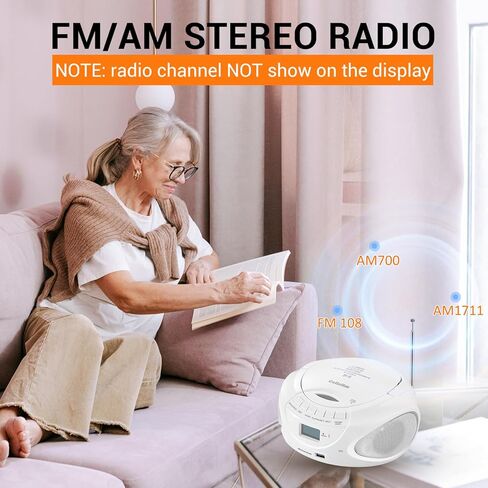 مشغل أقراص مضغوطة محمول من Gelielim، راديو AM/FM، مكبر صوت بلوتوث، يدعم CD/USB/SD/BT/AUX، مقبس سماعة الرأس، هدايا للوالدين in Kuwait