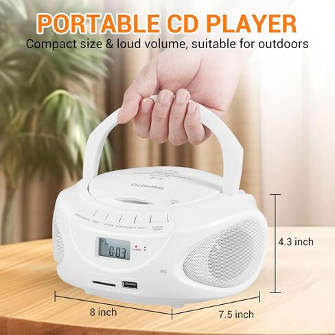 مشغل أقراص مضغوطة محمول من Gelielim، راديو AM/FM، مكبر صوت بلوتوث، يدعم CD/USB/SD/BT/AUX، مقبس سماعة الرأس، هدايا للوالدين in Kuwait