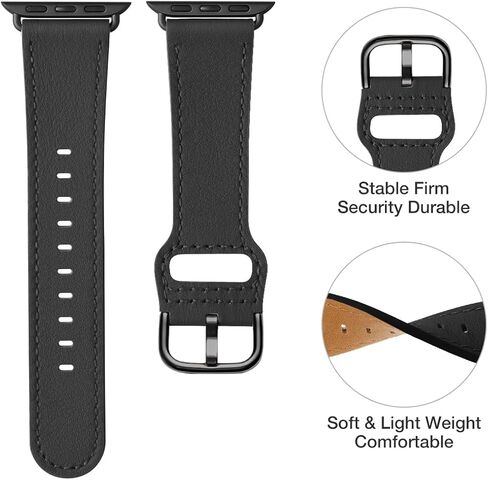 أحزمة POWER PRIMACY متوافقة مع سوار ساعة Apple 38 مم 40 مم 41 مم 42 مم 44 مم 45 مم 49 مم، حزام جلد طبيعي متوافق مع النساء والرجال iWatch SE Ultra Series 9 8 7 6 5 4 3 2 1 (أسود/ذهبي وردي) in Kuwait