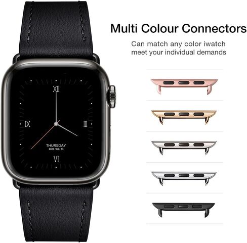 أحزمة POWER PRIMACY متوافقة مع سوار ساعة Apple 38 مم 40 مم 41 مم 42 مم 44 مم 45 مم 49 مم، حزام جلد طبيعي متوافق مع النساء والرجال iWatch SE Ultra Series 9 8 7 6 5 4 3 2 1 (أسود/ذهبي وردي) in Kuwait