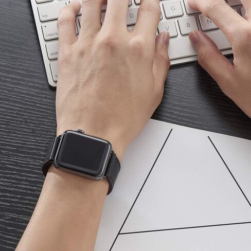 أحزمة POWER PRIMACY متوافقة مع سوار ساعة Apple 38 مم 40 مم 41 مم 42 مم 44 مم 45 مم 49 مم، حزام جلد طبيعي متوافق مع النساء والرجال iWatch SE Ultra Series 9 8 7 6 5 4 3 2 1 (أسود/ذهبي وردي) in Kuwait