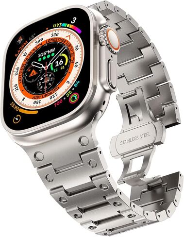 CHANCHY Stainless Steel Band for Apple Watch Ultra 2 Band 49mm 45mm 44mm 42mm, Metal Strap with Folding Clasp for Apple Watch Series 9 8 7 6 5 4 3 2 1 Ultra/Ultra 2 Men (Titanium, 49mm 45mm 44mm 42mm) in Kuwait