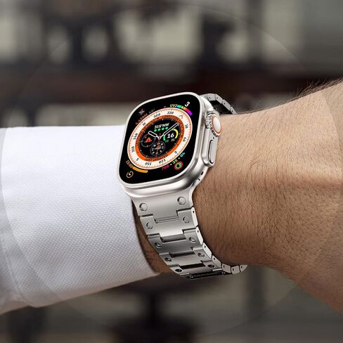 CHANCHY Stainless Steel Band for Apple Watch Ultra 2 Band 49mm 45mm 44mm 42mm, Metal Strap with Folding Clasp for Apple Watch Series 9 8 7 6 5 4 3 2 1 Ultra/Ultra 2 Men (Titanium, 49mm 45mm 44mm 42mm) in Kuwait