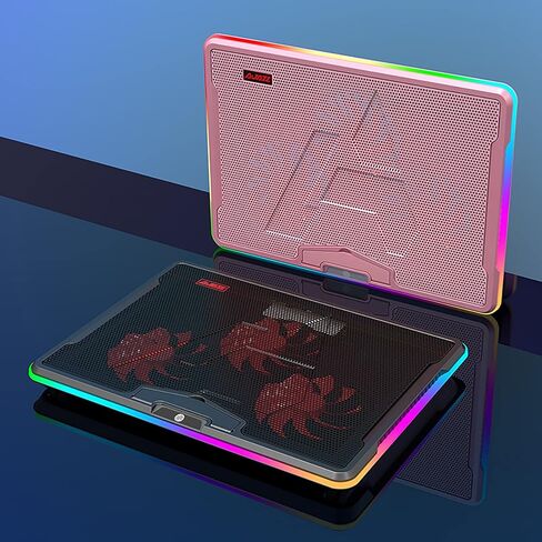 وسادة تبريد للكمبيوتر المحمول ANC160، شريط LED محيطي كامل، 15 نوعًا من تأثيرات الإضاءة، 3 مراوح هادئة قابلة للتعديل، 7 زوايا تعديل، تدعم ما يصل إلى 19 بوصة (أسود) in Kuwait