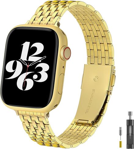 TISIMO for Apple Watch Band 38mm 40mm 41mm 42mm 44mm 45mm Series 9 8 7 6 5 4 3 2 1 SE SE2 Women and Men,Classic Stainless Steel Metal Watchband for iWatch Bands,Pretty Shiny Look in Saudi Arabia