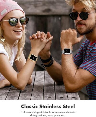 TISIMO for Apple Watch Band 38mm 40mm 41mm 42mm 44mm 45mm Series 9 8 7 6 5 4 3 2 1 SE SE2 Women and Men,Classic Stainless Steel Metal Watchband for iWatch Bands,Pretty Shiny Look in Saudi Arabia