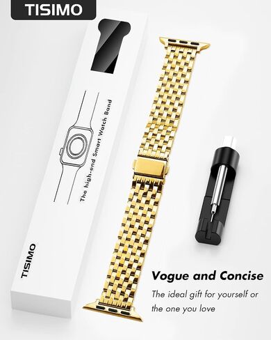 TISIMO for Apple Watch Band 38mm 40mm 41mm 42mm 44mm 45mm Series 9 8 7 6 5 4 3 2 1 SE SE2 Women and Men,Classic Stainless Steel Metal Watchband for iWatch Bands,Pretty Shiny Look in Saudi Arabia