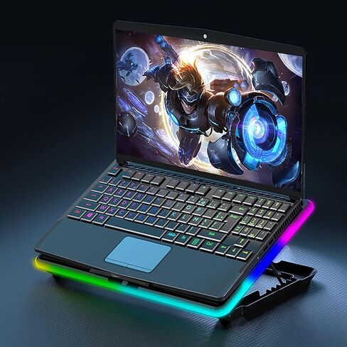 وسادة تبريد للكمبيوتر المحمول ANC160، شريط LED محيطي كامل، 15 نوعًا من تأثيرات الإضاءة، 3 مراوح هادئة قابلة للتعديل، 7 زوايا تعديل، تدعم ما يصل إلى 19 بوصة (أسود) in Kuwait