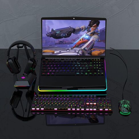 وسادة تبريد للكمبيوتر المحمول ANC160، شريط LED محيطي كامل، 15 نوعًا من تأثيرات الإضاءة، 3 مراوح هادئة قابلة للتعديل، 7 زوايا تعديل، تدعم ما يصل إلى 19 بوصة (أسود) in Kuwait