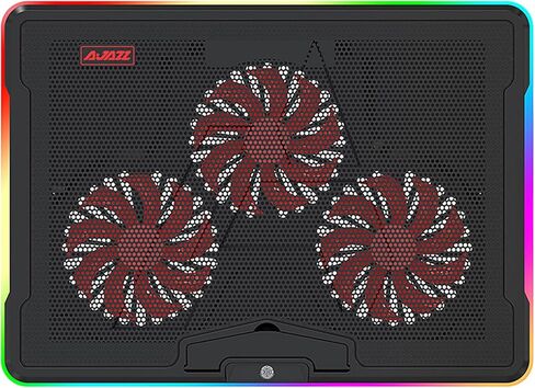 وسادة تبريد للكمبيوتر المحمول ANC160، شريط LED محيطي كامل، 15 نوعًا من تأثيرات الإضاءة، 3 مراوح هادئة قابلة للتعديل، 7 زوايا تعديل، تدعم ما يصل إلى 19 بوصة (أسود) in Kuwait