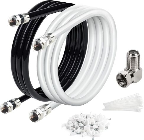 20 Ft RG6 Coaxial Coax Cable Connectors Set, Quad Shielded High-Speed Internet 3 GHZ, Broadband Digital TV Aerial, Soft Satellite Cable Extension Double Rubber O-Ring+ Adapter+Ties+Clips-White in Kuwait