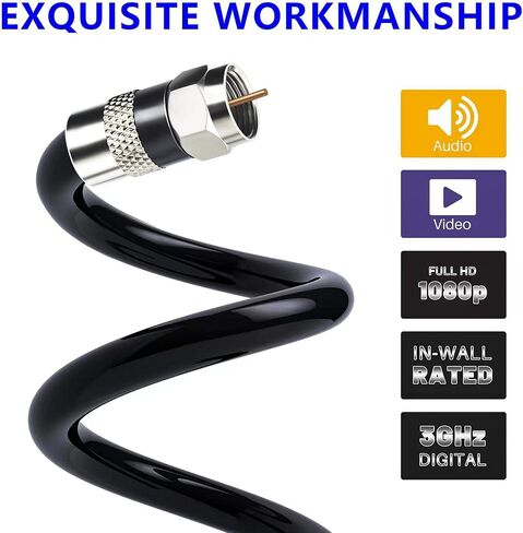 20 Ft RG6 Coaxial Coax Cable Connectors Set, Quad Shielded High-Speed Internet 3 GHZ, Broadband Digital TV Aerial, Soft Satellite Cable Extension Double Rubber O-Ring+ Adapter+Ties+Clips-White in Kuwait