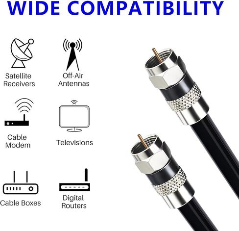 20 Ft RG6 Coaxial Coax Cable Connectors Set, Quad Shielded High-Speed Internet 3 GHZ, Broadband Digital TV Aerial, Soft Satellite Cable Extension Double Rubber O-Ring+ Adapter+Ties+Clips-White in Kuwait