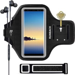 RUNBACH Galaxy Note 20/10+/9/8، حقيبة تمرين الجري مقاومة للعرق مع بصمة الإصبع/حامل المفاتيح وفتحة بطاقة لهاتف Galaxy Note 20/10+/9/8 (أرجواني)