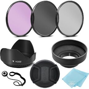 3 Piece Filter Kit (UV-CPL-FLD) + Tulip Lens Hood + Soft Rubber Hood + Lens Cap + for Select Canon, Nikon, Sony, Olympus, Panasonic, Fuji, Sigma SLR Lenses, Cameras and Camcorders (49MM) in Saudi Arabia