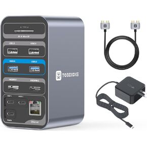 USB C Docking Station Dual Monitor for MacBook Pro/Air, TOBENONE 15-in-2 Docking Station with Power Delivery, 65W GaN III Charger Included, USB C Dock with 2 HDMI 4K, 6 USB A, USB C, SD/TF, Ethernet