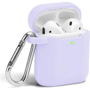 GMYLE Airpods Case Cover with Keychain, [Front LED Visible] Silicone Full Protective Wireless Charging Airpods Case Cover Skin Accessories kit Set Compatible for Apple AirPods 2 & 1 – Lavender Purple