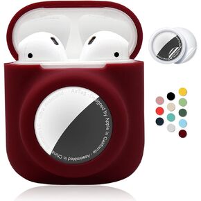 2 in 1 Silicone Protective Skin Cover Compatible with AirPod 1&2 and AirTag, Soft Comprehensive Protective Case with 2 PCS TPU Screen Protector, Anti-Scratch Anti-Fall Anti-Lost(Black) in Kuwait