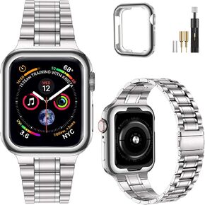 MioHHR Solid Stainless Steel Band Compatible for Apple Watch 38mm 40mm 41mm | Adjustable Metal Strap with Soft TPU Case for Women and Men, Fits iWatch Bands Series 9 8 7 6 5 4 3 2 1, SE3, SE2, SE, Gold in Kuwait