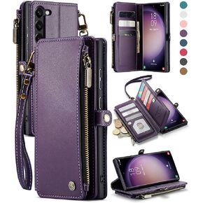Defencase Samsung Galaxy S23 Case, RFID Blocking Galaxy S23 Case Wallet for Women Men with Card Holder, Durable PU Leather Magnetic Flip Strap Wallet Phone Case for Samsung S23 5G 6.1", Fashion Purple