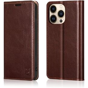 Belemay Case for iPhone 14 Pro Max Case Wallet-Genuine Leather Flip Phone Case-RFID Blocking Card Holders-Shockproof TPU Shell Folio Cover Women Men Compatible with iPhone 14 Pro Max (6.7-inch) Brown