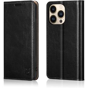 Belemay Case for iPhone 14 Pro Max Case Wallet-Genuine Leather Flip Phone Case-RFID Blocking Card Holders-Shockproof TPU Shell Folio Cover Women Men Compatible with iPhone 14 Pro Max (6.7-inch) Brown