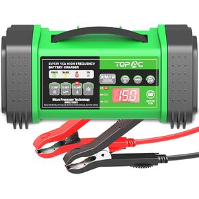 TOPAC 15 Amp Car Battery Charger, 6V and 12V Smart Fully Automatic Battery Charger Maintainer Trickle Charger for Car Truck Motorcycle Lawn Mower Boat Marine Lead Acid Batteries in Kuwait