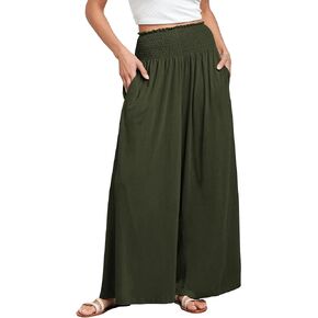 ANRABESS Women Palazzo Pants Summer Boho Wide Leg High Waist Casual Loose Lounge Pant Trousers with Pocket