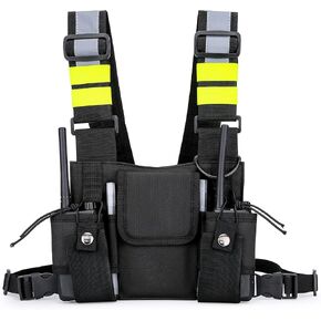koculemi Versatile Chest Bag Vest Rig For Two Way Radio Walkie Talkie Universal Hands Free Front Chest Pack Pouch For Running With Phone Holder Hiphop Harness Bag (Upgrade Black)