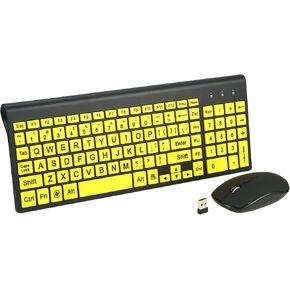 Full Size Large Print 2.4g Wireless Keyboard and Mouse with Oversized Print for Visually Impaired Low Vision Individuals (Yellow) in Kuwait