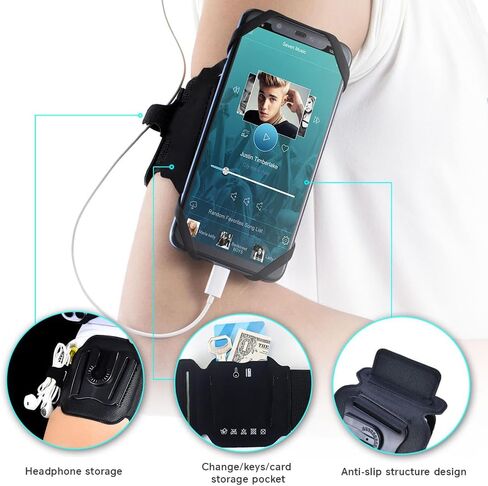 ZC GEL Running Phone Holder, Comfortable & 360° Rotatable Phone Armband (Headphone/Key/Card Holder) Fits All 4.5"-7" Smartphones, Perfect Arm Phone Holder for Running Jogging Walking Cycling Workout in Kuwait