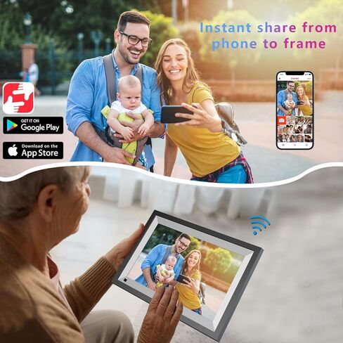 إطار صورة رقمي، إطار صور رقمي واي فاي 10.1 بوصة 32 جيجابايت، شاشة لمس 1280*800 IPS، عرض شرائح إطار الصورة الإلكتروني الذكي، تحميل فيديو الصور من الهاتف عبر تطبيق Frameo، تدوير، هدية VNEIMQN in Kuwait