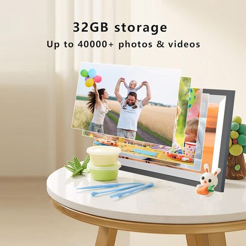 إطار صورة رقمي، إطار صور رقمي واي فاي 10.1 بوصة 32 جيجابايت، شاشة لمس 1280*800 IPS، عرض شرائح إطار الصورة الإلكتروني الذكي، تحميل فيديو الصور من الهاتف عبر تطبيق Frameo، تدوير، هدية VNEIMQN in Kuwait