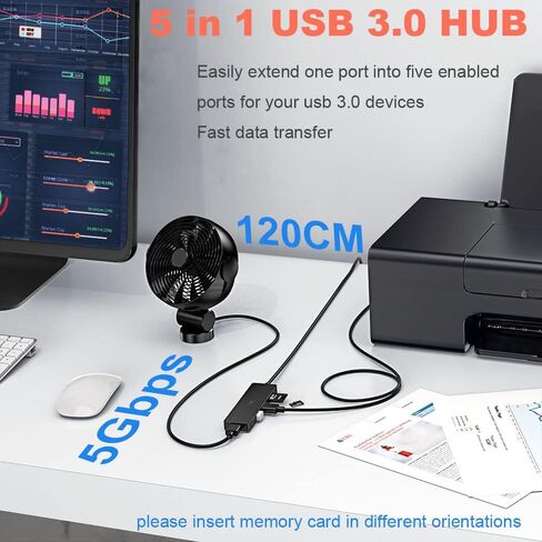 USB Hub 3.0 Splitter, TSUPY USB 3.0 Hub Multi USB Adapter Port Expander with 4ft Cable, SD/TF Card Reader & 3 USB 3.0 Ports Compatible for PC, Laptops, Surface Pro, MacBook, iMac Pro in Saudi Arabia