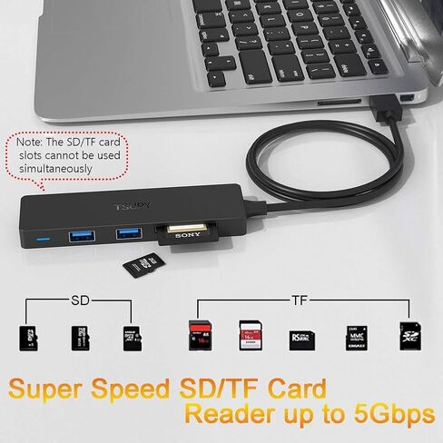 USB Hub 3.0 Splitter, TSUPY USB 3.0 Hub Multi USB Adapter Port Expander with 4ft Cable, SD/TF Card Reader & 3 USB 3.0 Ports Compatible for PC, Laptops, Surface Pro, MacBook, iMac Pro in Saudi Arabia