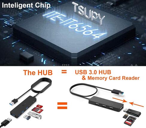 USB Hub 3.0 Splitter, TSUPY USB 3.0 Hub Multi USB Adapter Port Expander with 4ft Cable, SD/TF Card Reader & 3 USB 3.0 Ports Compatible for PC, Laptops, Surface Pro, MacBook, iMac Pro in Saudi Arabia