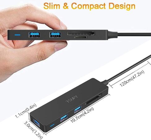 USB Hub 3.0 Splitter, TSUPY USB 3.0 Hub Multi USB Adapter Port Expander with 4ft Cable, SD/TF Card Reader & 3 USB 3.0 Ports Compatible for PC, Laptops, Surface Pro, MacBook, iMac Pro in Saudi Arabia