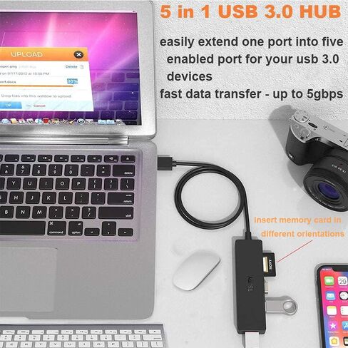 USB Hub 3.0 Splitter, TSUPY USB 3.0 Hub Multi USB Adapter Port Expander with 4ft Cable, SD/TF Card Reader & 3 USB 3.0 Ports Compatible for PC, Laptops, Surface Pro, MacBook, iMac Pro in Saudi Arabia